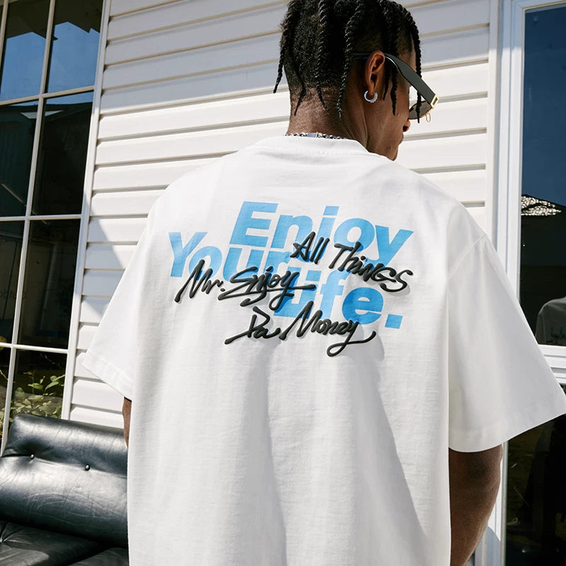 MEDM trendy summer foam printed short-sleeved T-shirt for men and women the same American high street casual five-point sleeve T-shirt for men and women