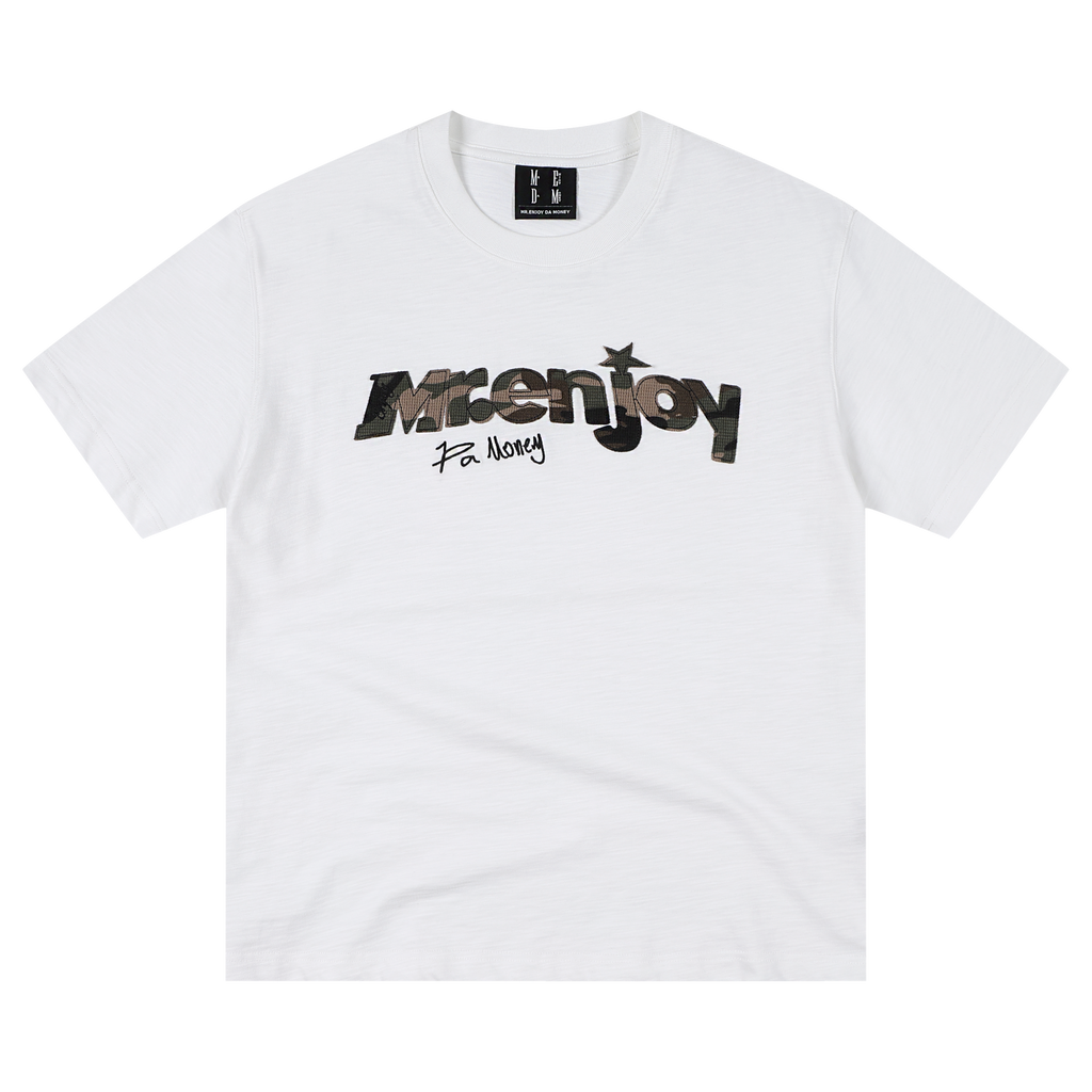 MEDM bamboo cotton camouflage printed torn edge patch embroidered casual round neck short sleeved trendy street loose men's and women's T-shirt