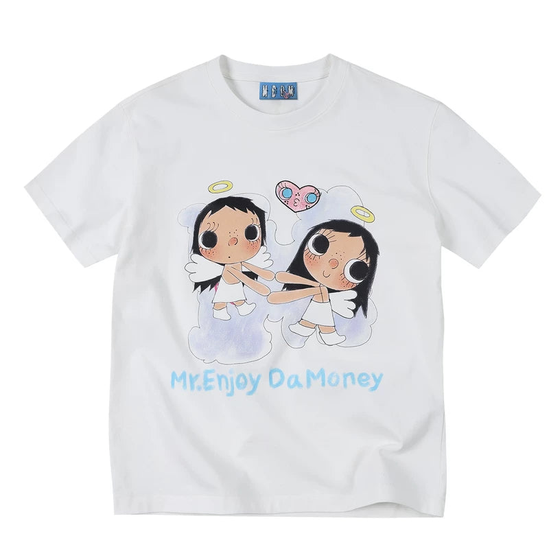 MEDM × YUY Jade Collaboration - Angel Printed Love Embroidered Casual Round Neck Short Sleeve Summer Cute Loose T-shirt
