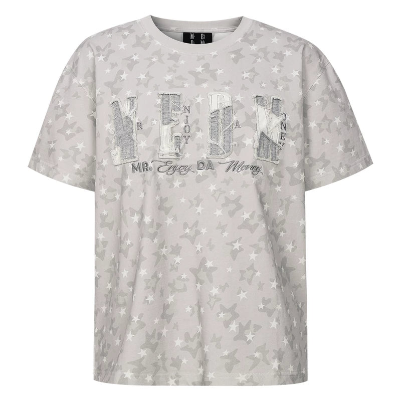 MEDM camouflage leopard print star full print sticker logo casual round neck short sleeved trendy men's and women's loose T-shirt summer