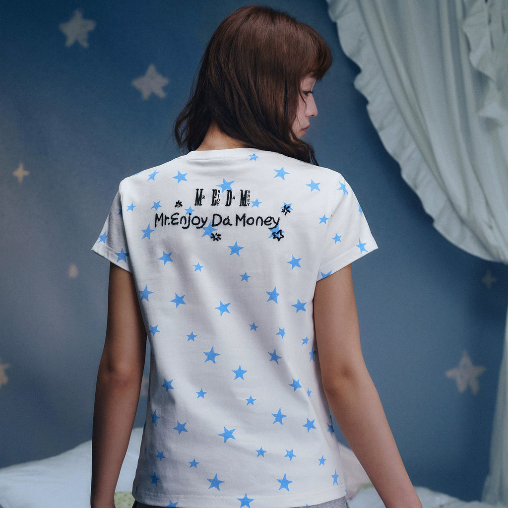MEDM × Iria's mailbox co branded slogan is full of stars, casual round neck short sleeved cute embroidered T-shirt, women's summer