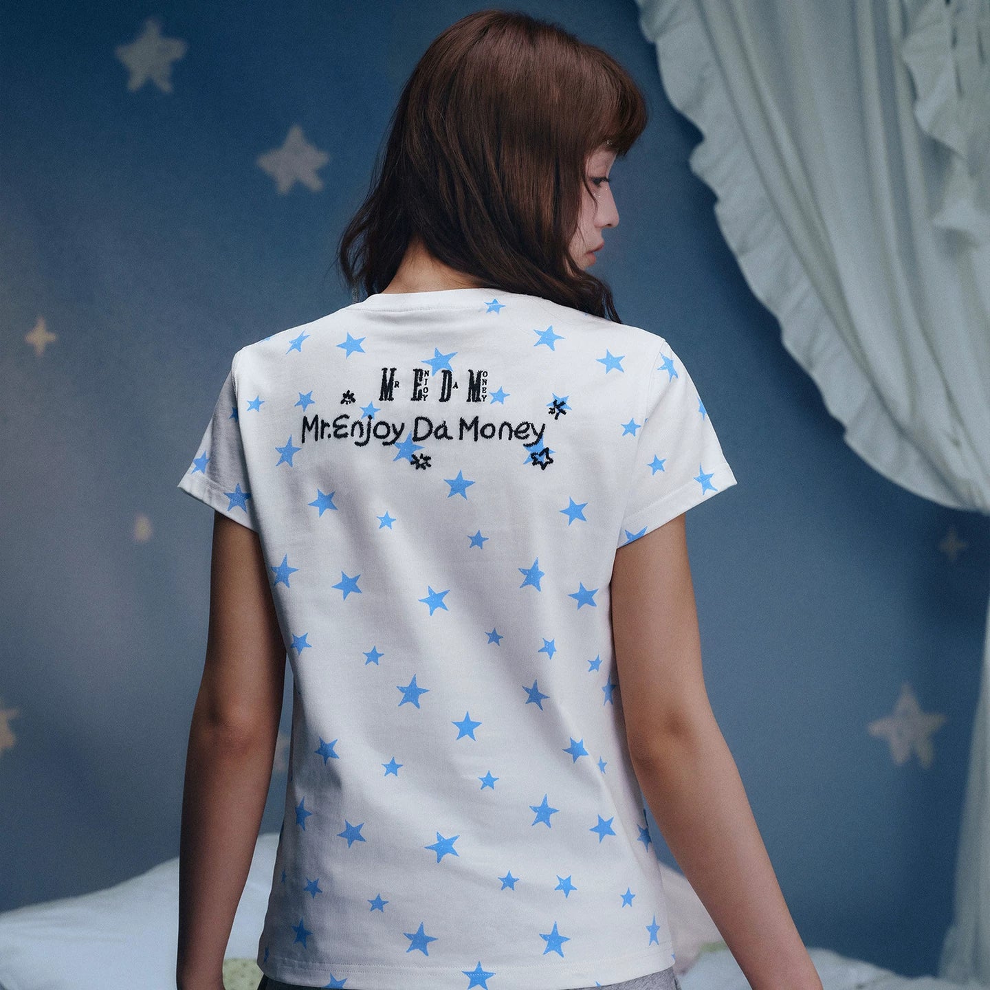 MEDM × Iria's mailbox co branded slogan is full of stars, casual round neck short sleeved cute embroidered T-shirt, women's summer