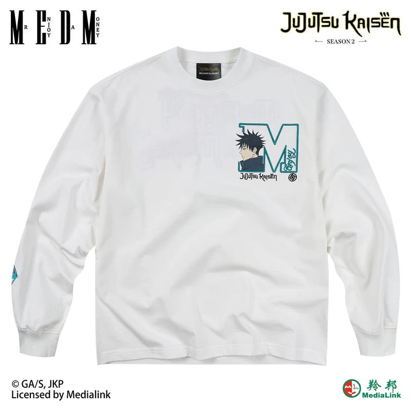 MEDM x Spell Battle Collaboration - Big M Character Avatar Embroidered Letter Casual Water Washed and Velvet Long Sleeve T-shirt for Men