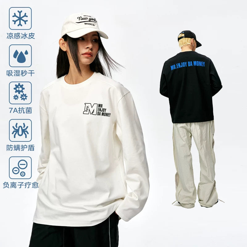 MEDM26SS Cool Quick Drying Long Sleeve T-shirt for Men and Women, Autumn Trendy Brand American Retro Loose Casual T-shirt