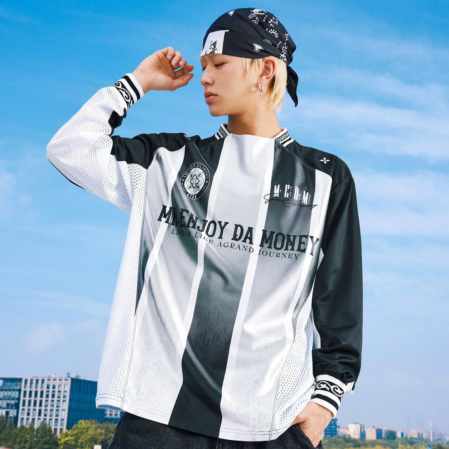 MEDM ethnic style contrasting casual jersey long sleeved T-shirt contrasting splicing breathable loose unisex top autumn