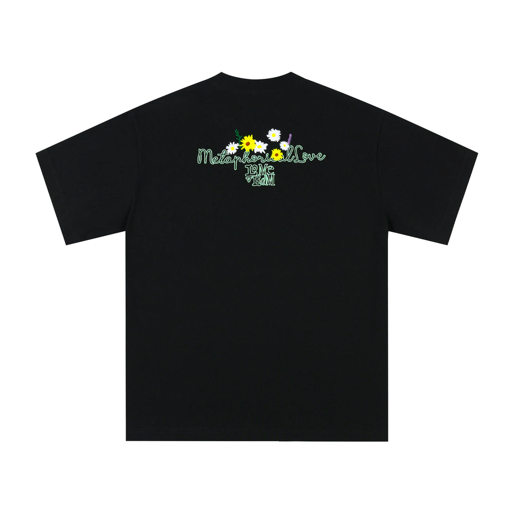 MEDM four character creative logo heavyweight three-dimensional daisy embroidery short sleeved T-shirt men's trendy brand couple half sleeved T-shirt