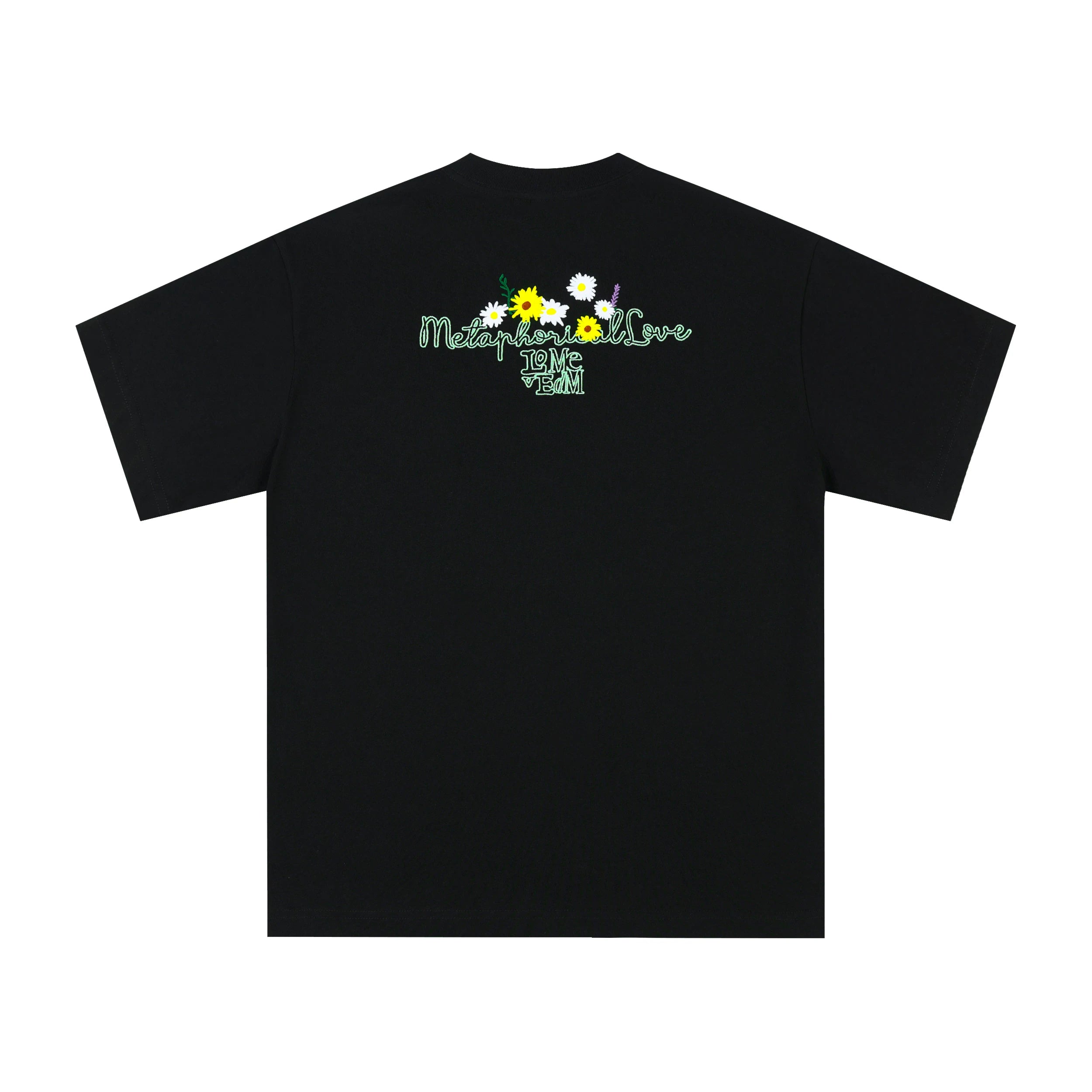 MEDM four character creative logo heavyweight three-dimensional daisy embroidery short sleeved T-shirt men's trendy brand couple half sleeved T-shirt