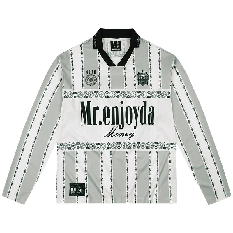 MEDM contrasting striped patchwork casual jersey long sleeved T-shirt American commuter couple loose collar top for spring and autumn
