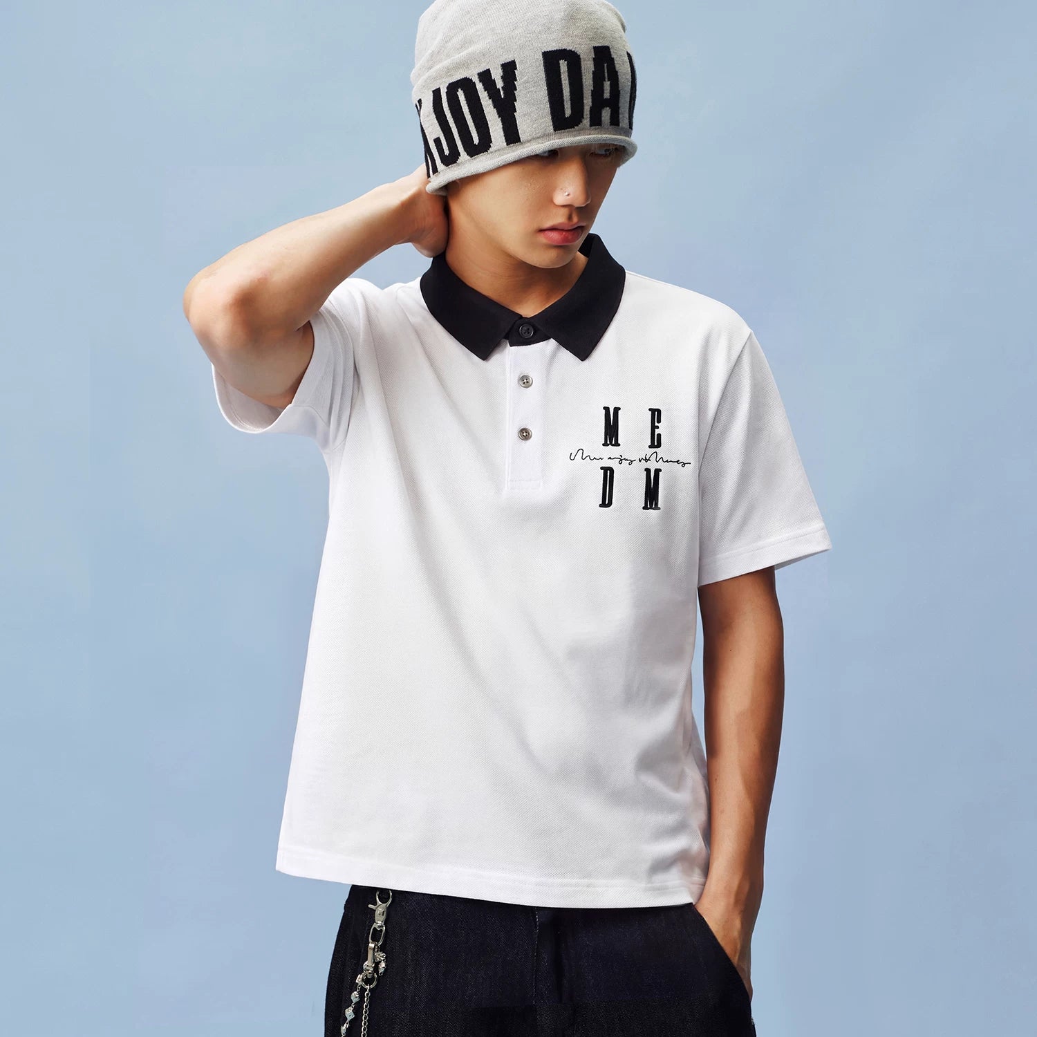 MEDM basic color blocking three-dimensional embroidery logo casual polo collar short sleeved summer trend simple loose short sleeved men