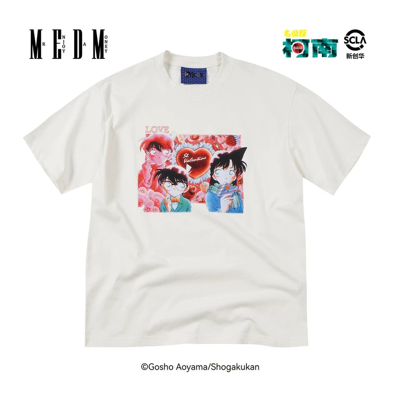 MEDMx Detective Conan co branded anime pattern print basic box casual round neck short sleeved couple T-shirt summer