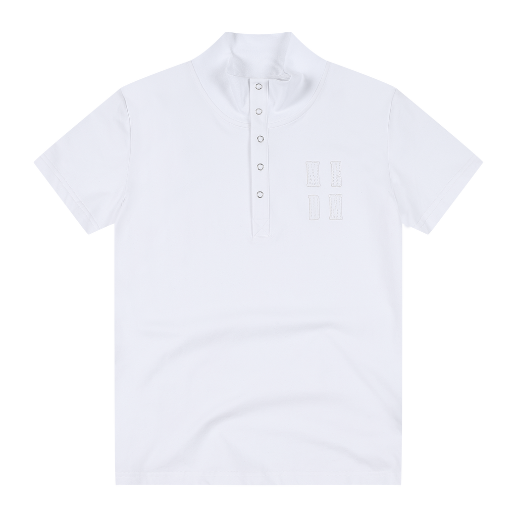 MEDM Embroidered Logo Casual Stand up Collar Short Sleeve Trendy Basic Versatile Simple Unisex Loose T-shirt