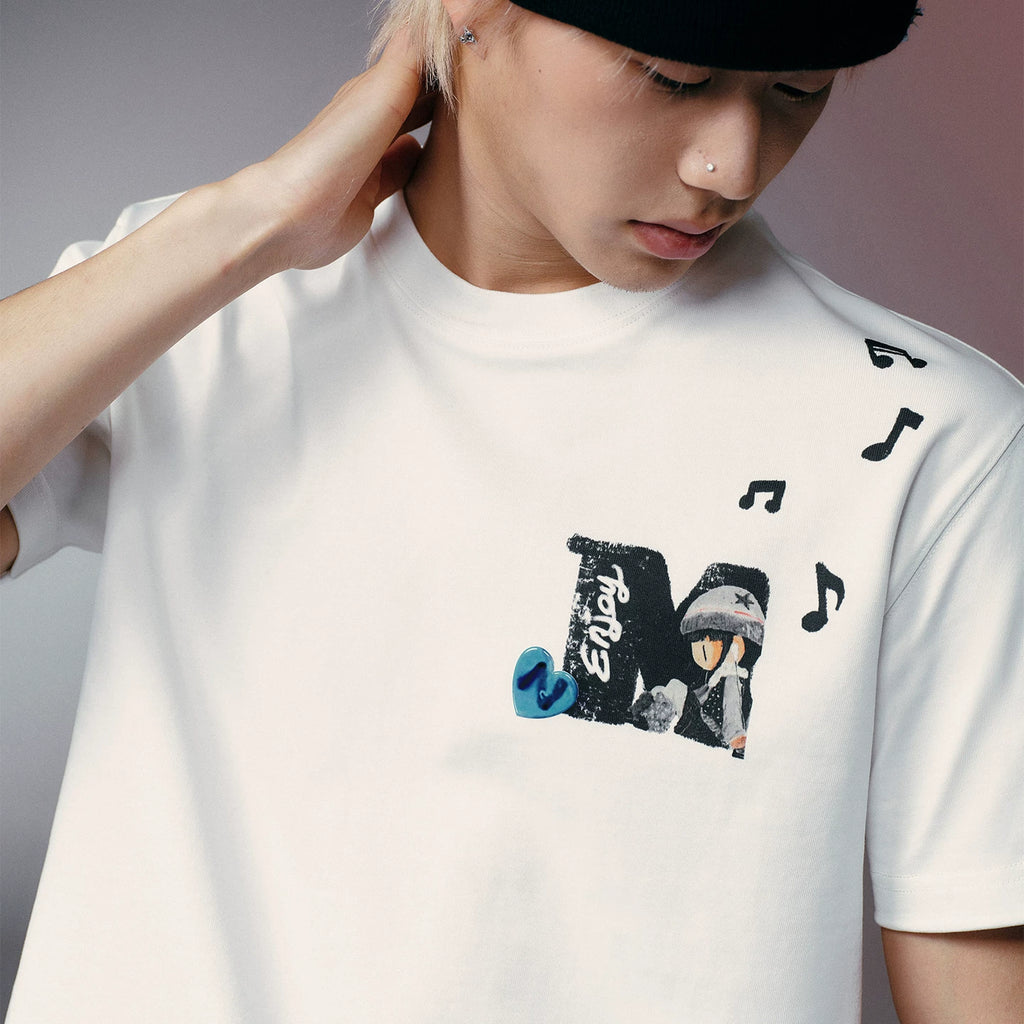 MEDMxNEWMASUS collaboration back-to-back letter print casual versatile round neck couple short sleeved T-shirt for summer