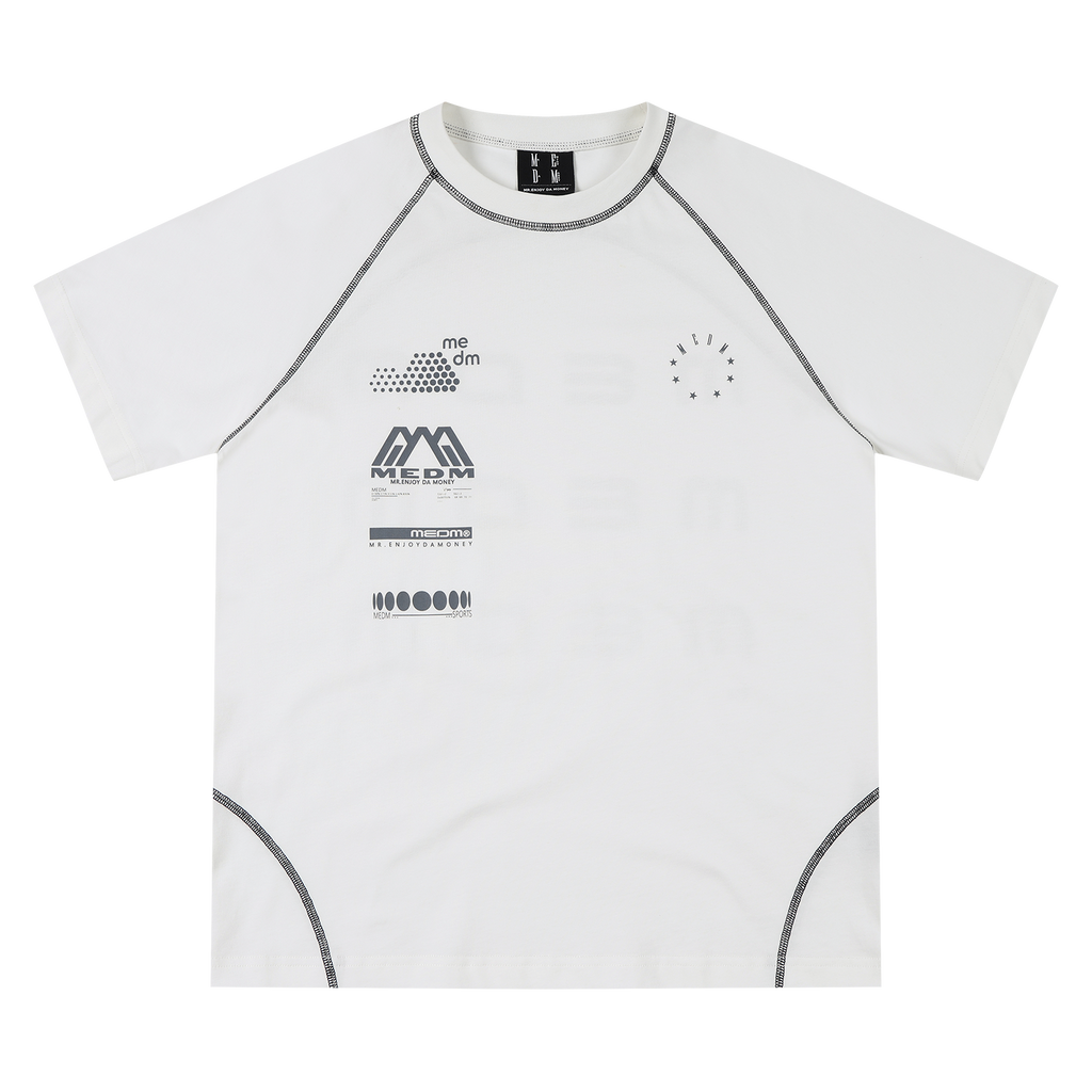 MEDM Racing Sports Series Loose Shoulder T-shirt Street Luxury Men's and Women's Breathable Casual Color Contrast Short Sleeve Summer