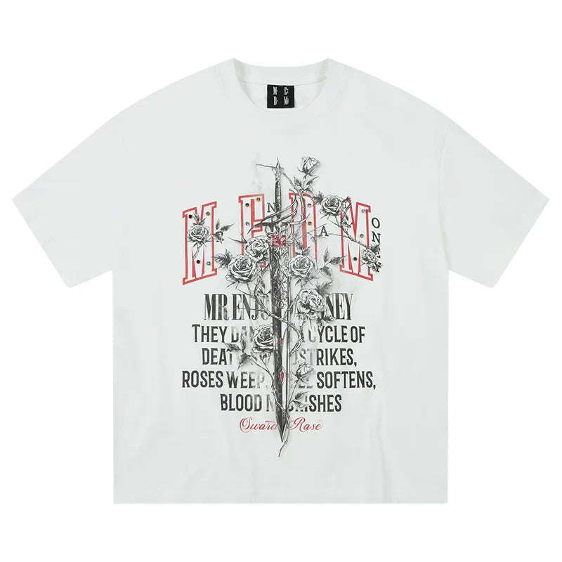 MEDM Sword and Rose Multicolor Diamond Tee