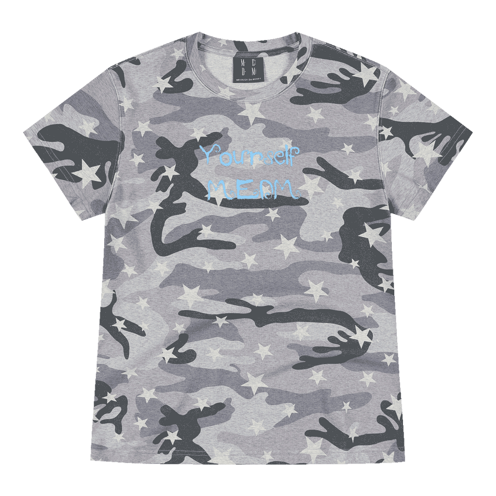 MEDM chest handwritten slogan print camouflage stars full print casual T-shirt American street style round neck short sleeved shirt