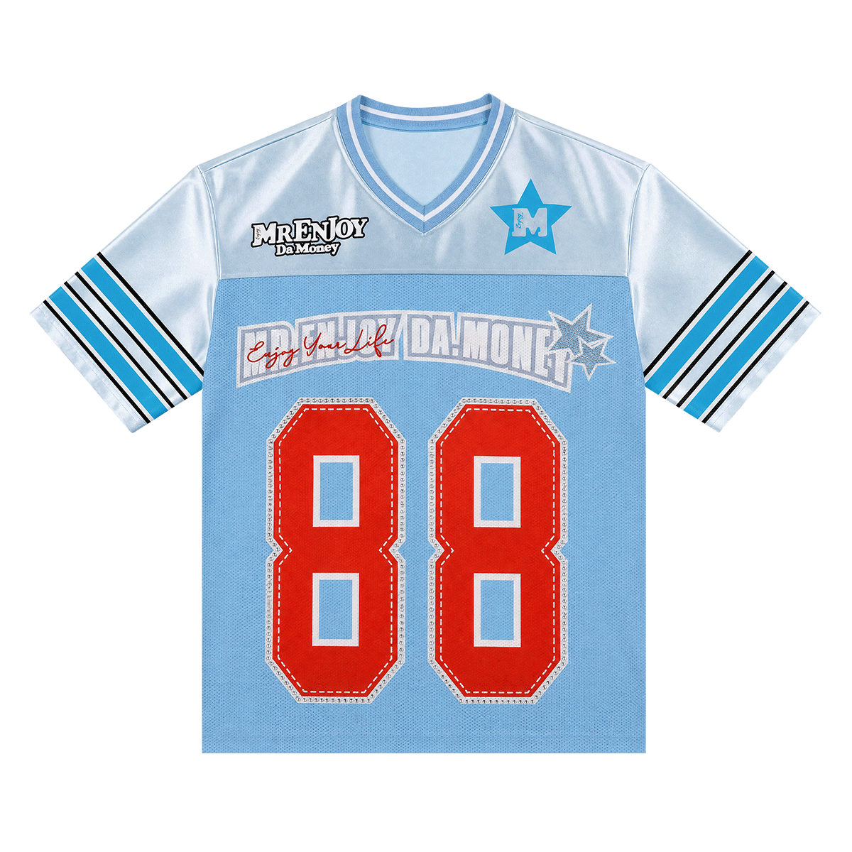 MEDM Couple T-shirt New Retro Splicing Color Contrasting V-neck Short Sleeve Top Versatile World Cup Jersey Long