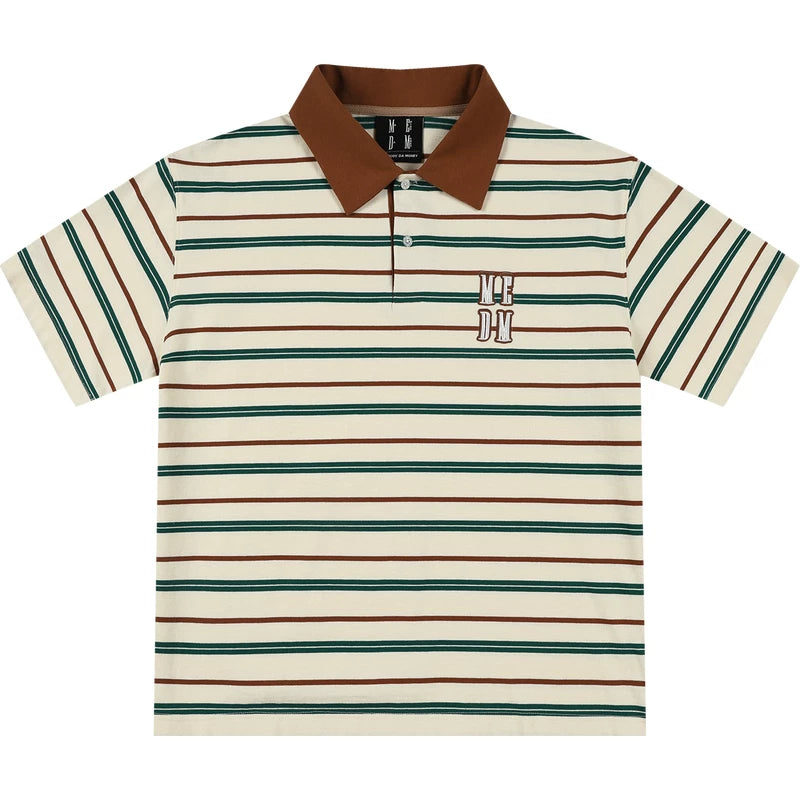 MEDM color blocked striped polo three-dimensional shell embroidery casual round neck short sleeved classic design loose couple T-shirt