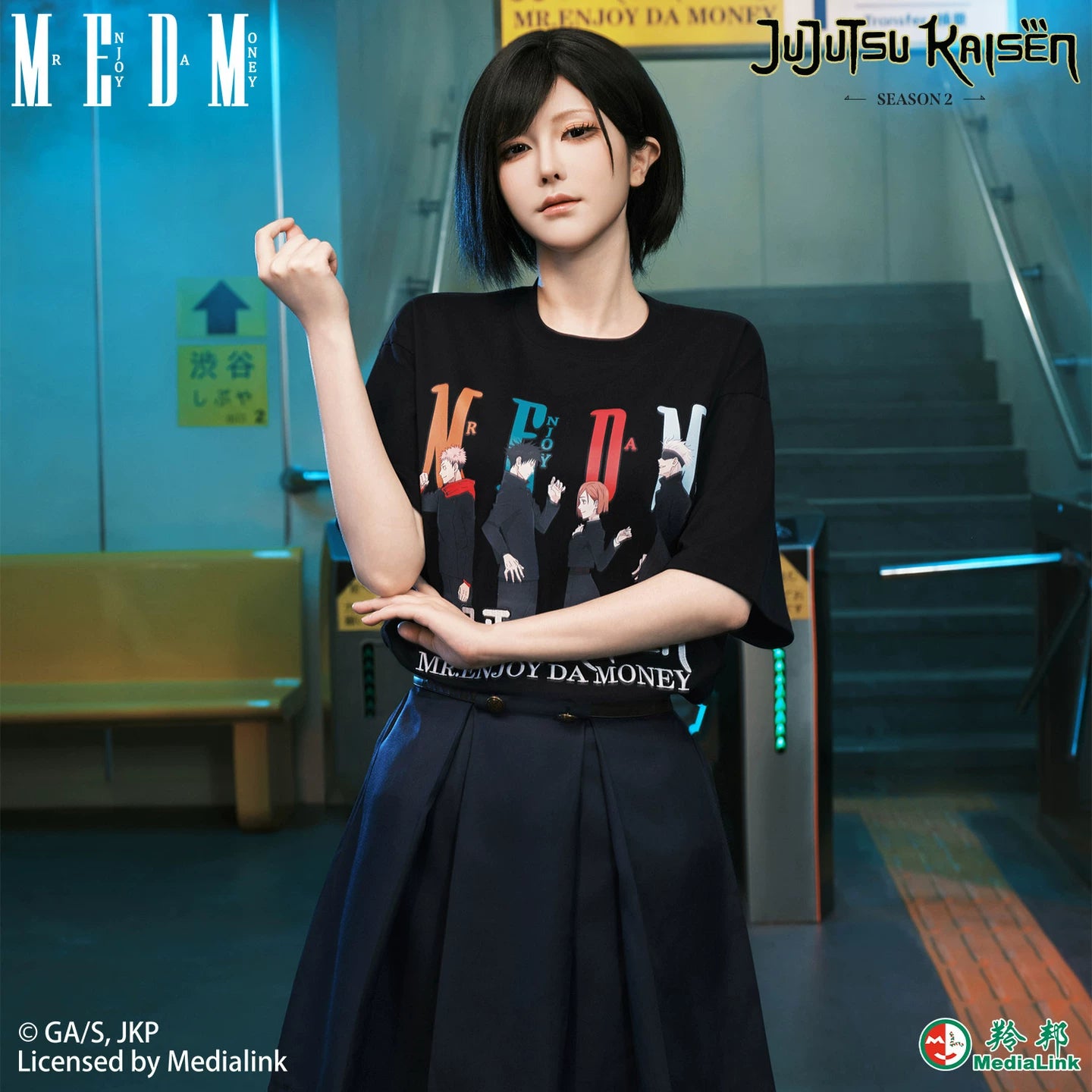 MEDM x Spell Battle Collaboration - Anime Multiplayer Printed Casual Round Neck Short Sleeve Trendy Cotton T-shirt for Men and Women Summer