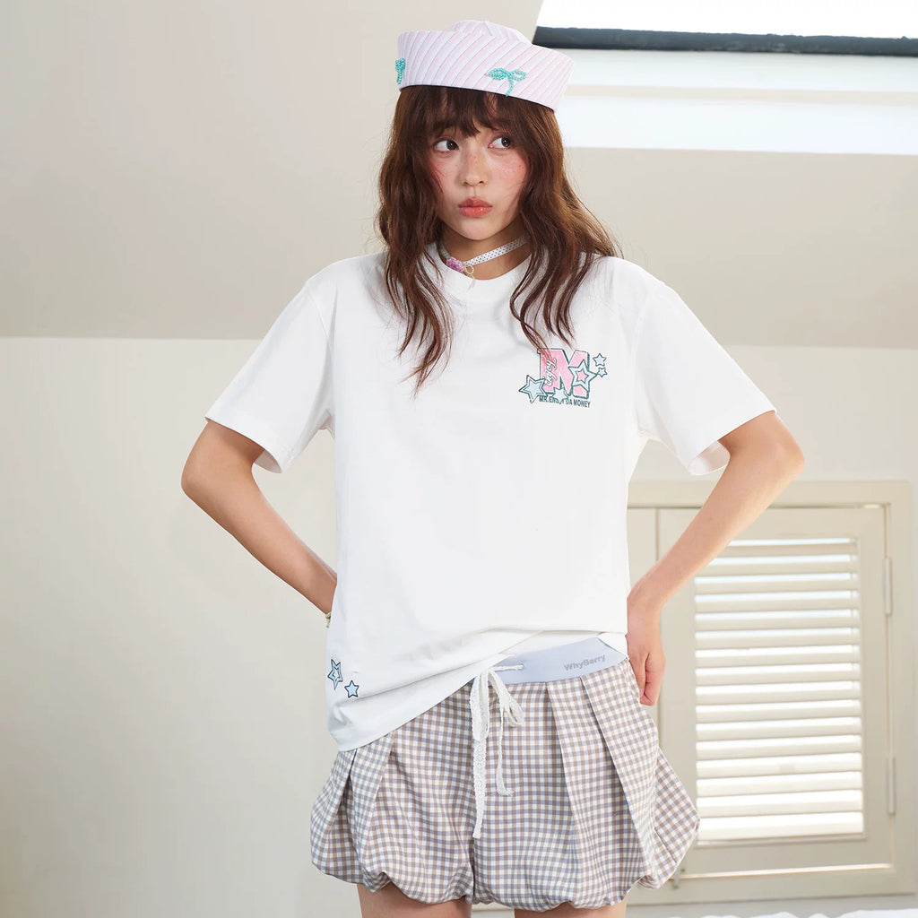 MEDM blend star font layout printing casual round neck short sleeved trendy heavyweight pure cotton loose couple T-shirt