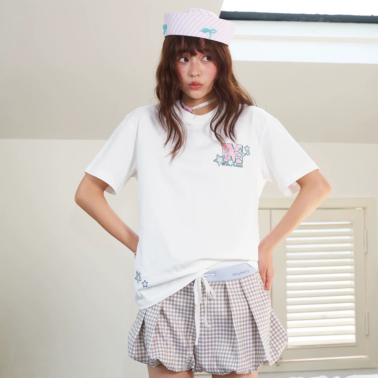 MEDM blend star font layout printing casual round neck short sleeved trendy heavyweight pure cotton loose couple T-shirt