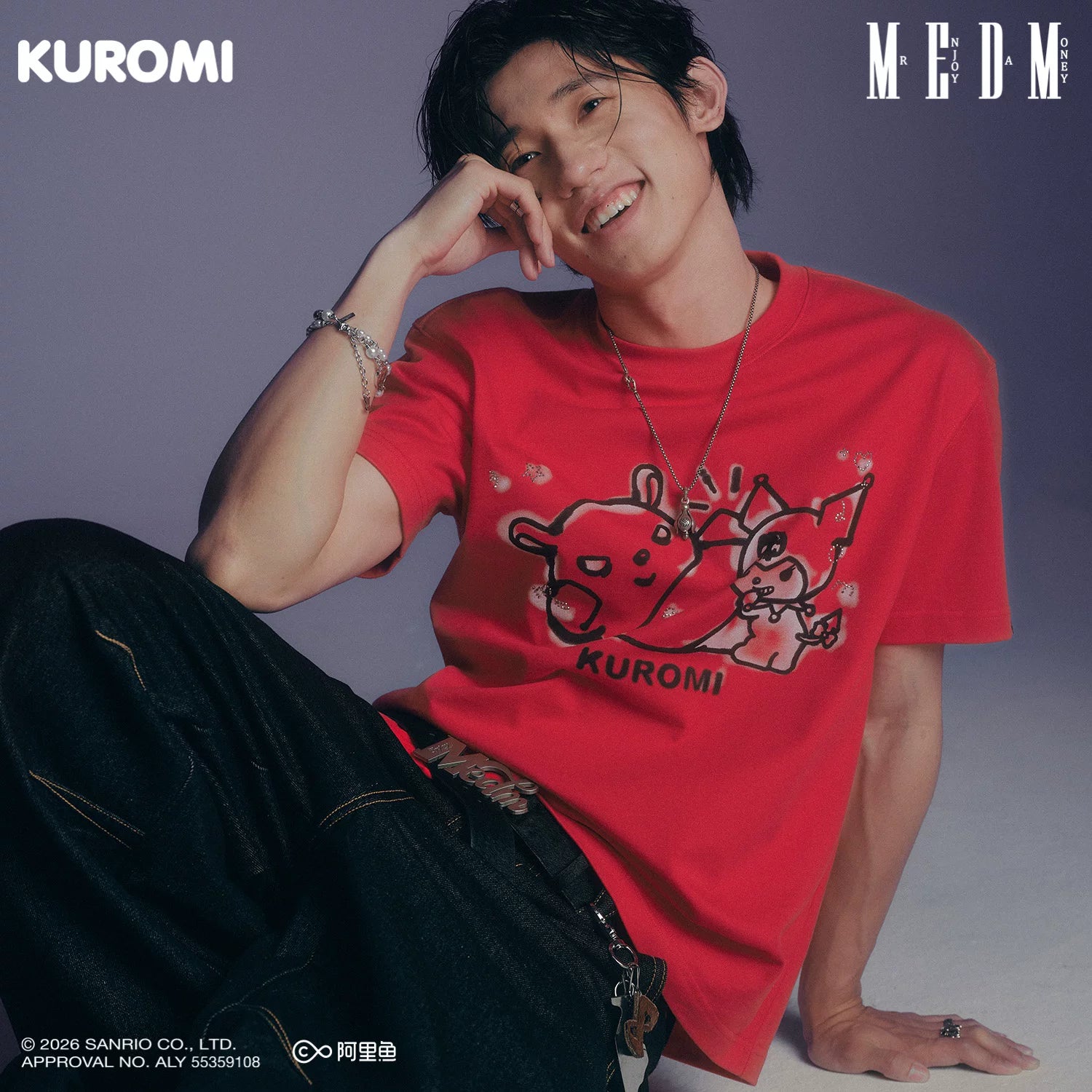 MEDM × Sanrio Family Series Graffiti Water Diamond Cool Lomi Pattern Casual Round Neck Short Sleeve Summer Couple T-shirt