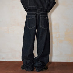 MEDM Original Niu Ming Line Solid Color Wide Leg Loose Jeans Men's Autumn American Street Retro Style Straight Tube Long Pants