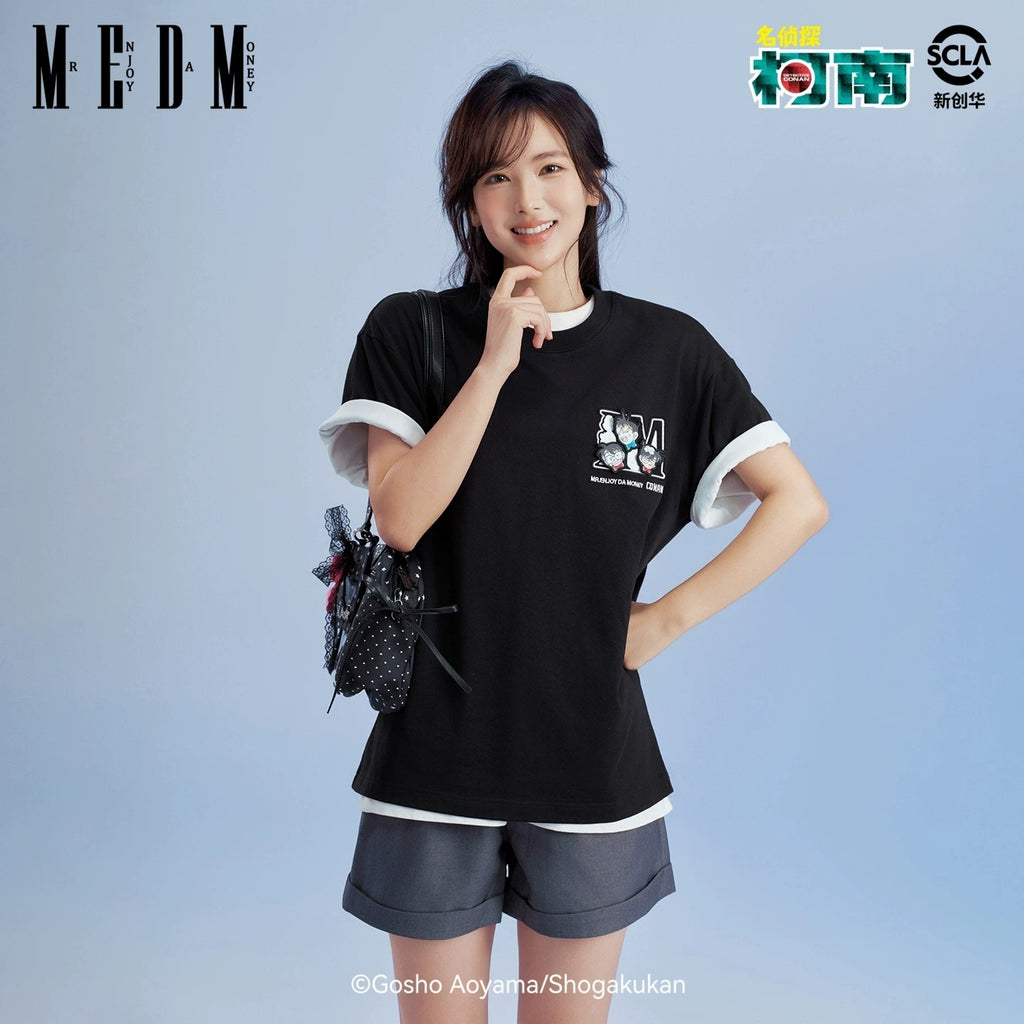 MEDMx Detective Conan Collaboration Basic Simple Anime Velcro Casual Short Sleeve Versatile Couple T-shirt Summer
