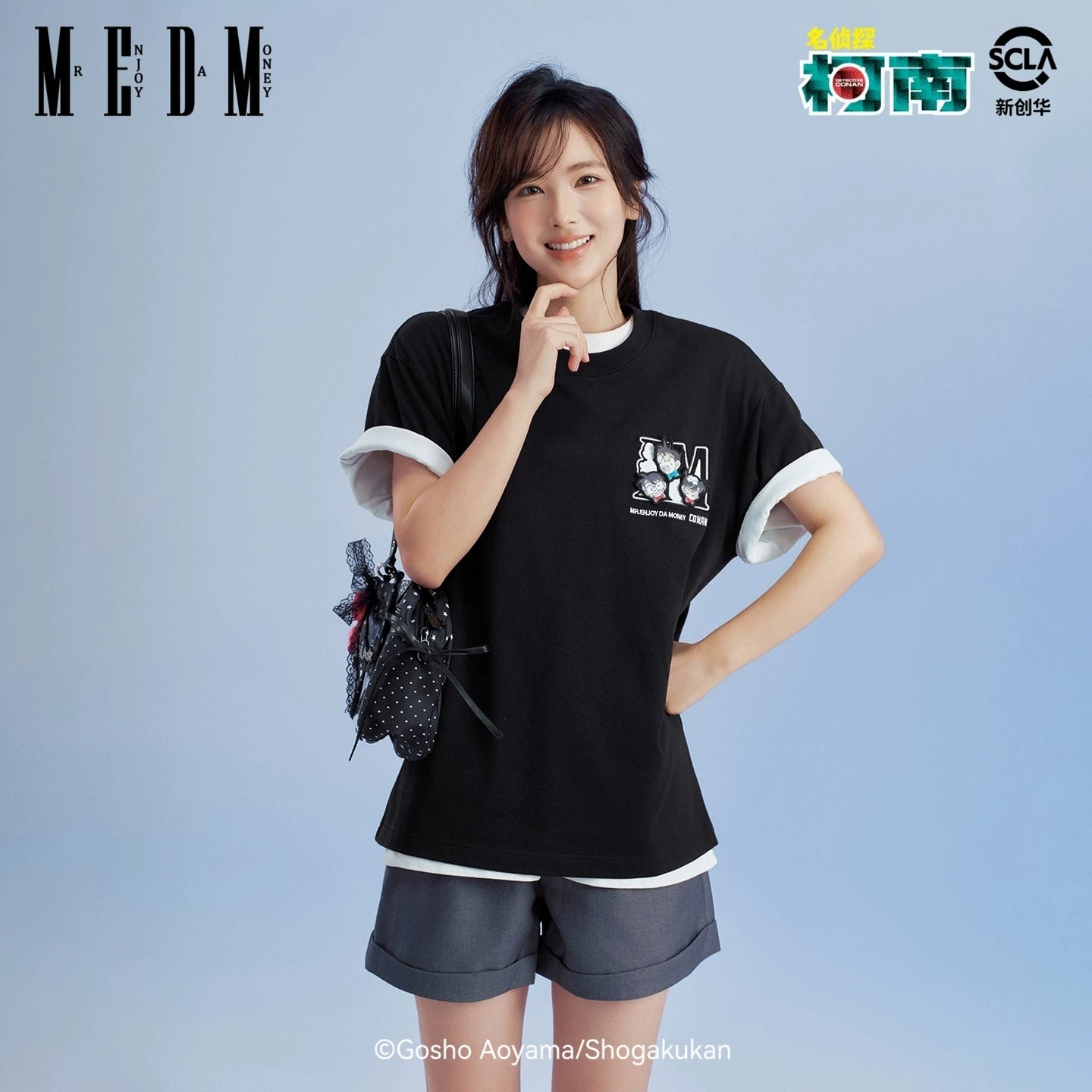 MEDMx Detective Conan Collaboration Basic Simple Anime Velcro Casual Short Sleeve Versatile Couple T-shirt Summer