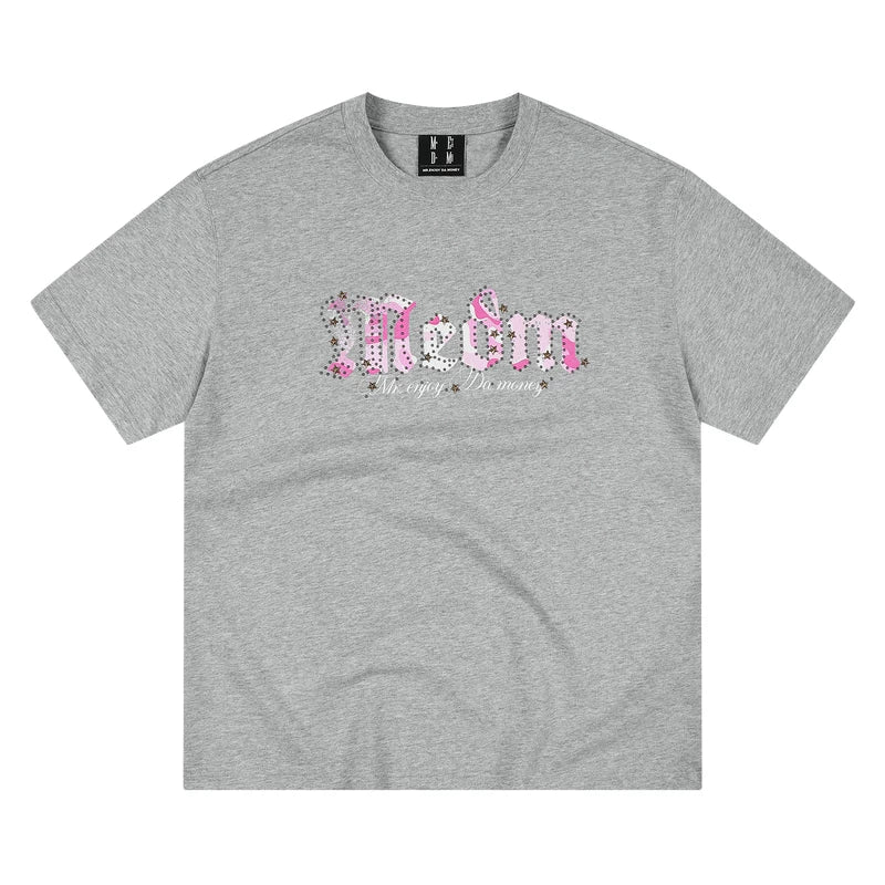 MEDM camouflage gothic logo star studded bead casual round neck short sleeved trendy versatile loose couple T-shirt summer