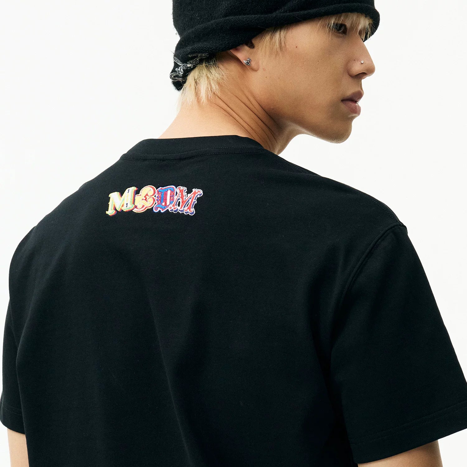 MEDM double-layer contrasting embroidered letters casual round neck T-shirt American retro unisex loose short sleeved summer