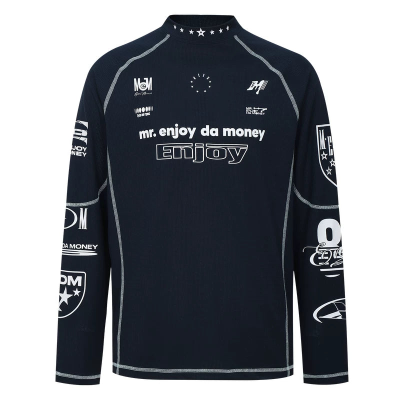 MEDM combination letter logo print contrasting bright line sports long sleeved T-shirt trendy outdoor casual quick drying top