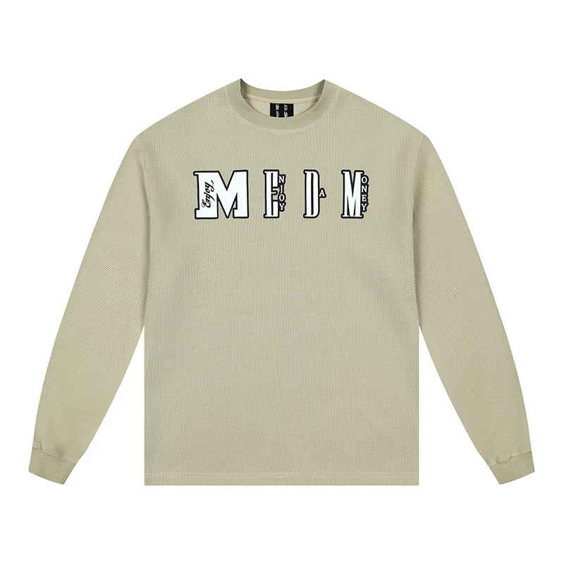 MEDM Waffle round neck sweatshirt for men in autumn, new American fashion brand retro loose fit, versatile for couples, casual long sleeved