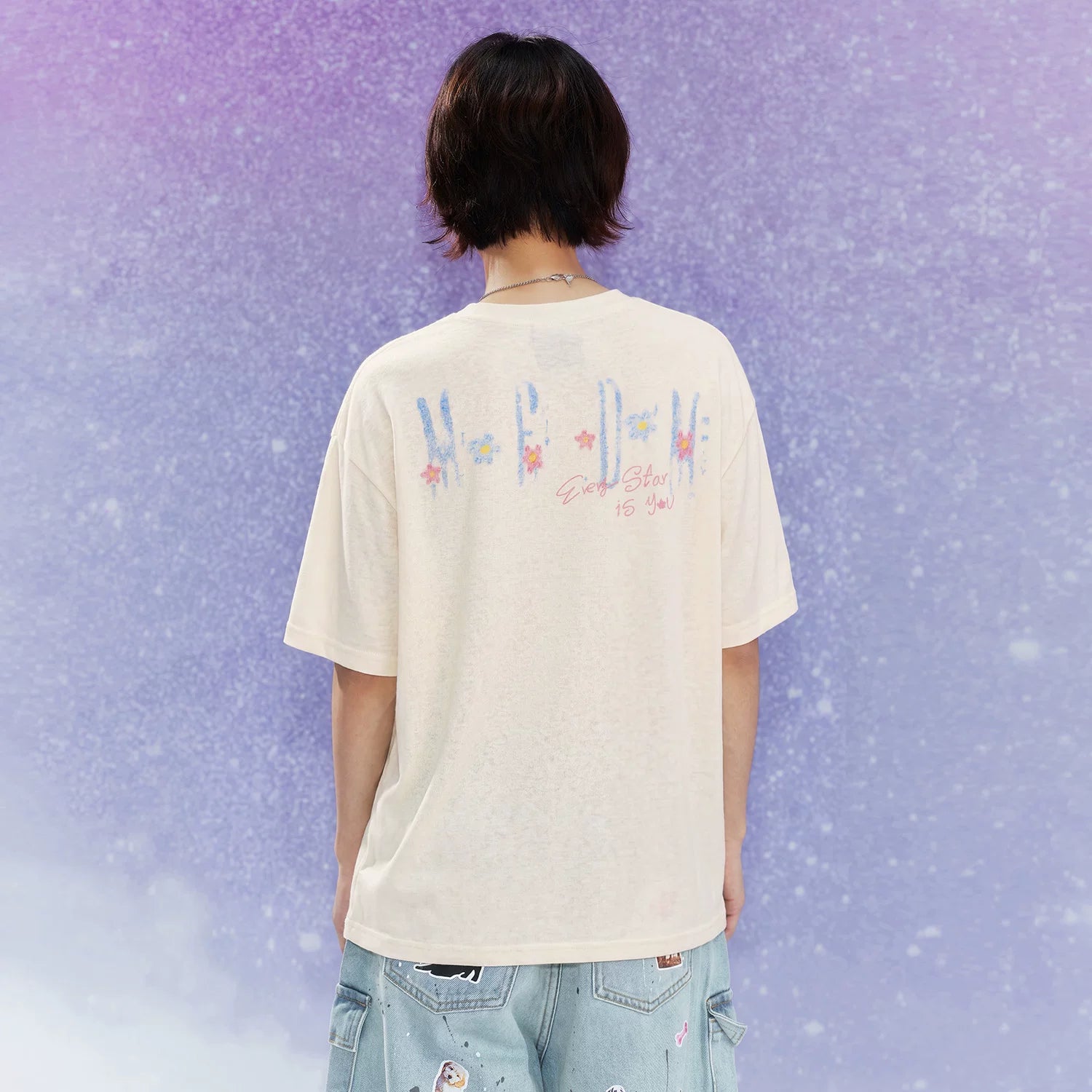 MEDM Dream Illusion Bubble Full Print Flower Sea Dream Sleep Manga Flower Printed Colorful Yarn Casual Short Sleeve Loose Round Neck T-shirt