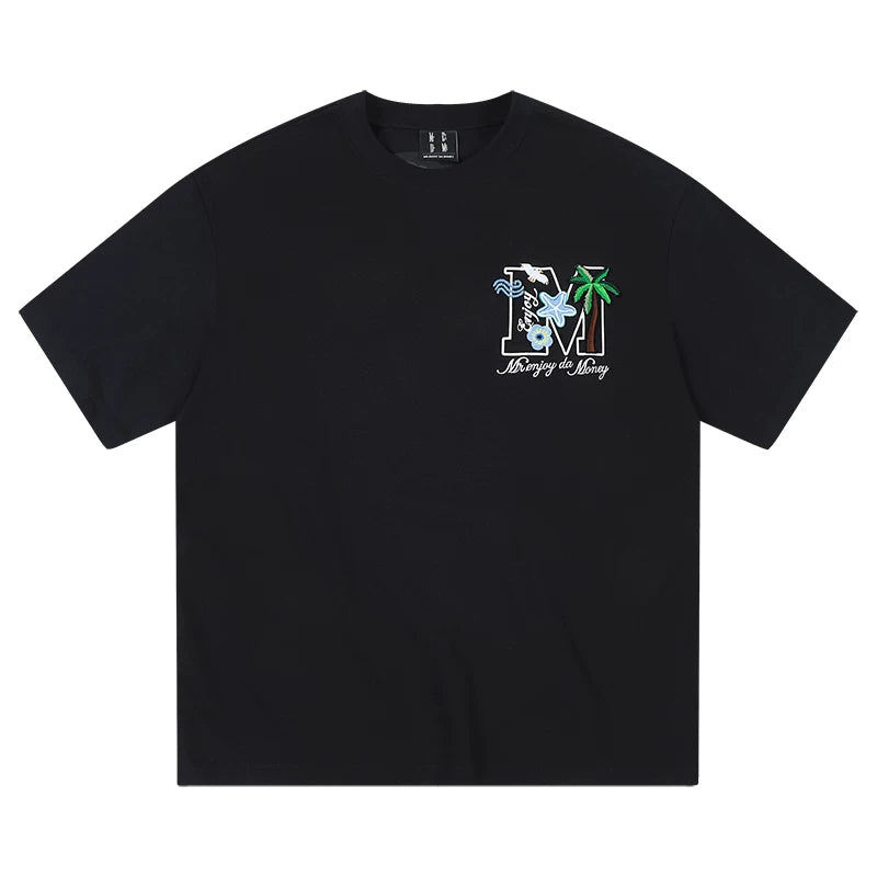 MEDM26SS Summer Palm Tree Summer T-shirt for Men, Pure Cotton Short Sleeve for Women, Design Sense, Niche American T-shirt Trend