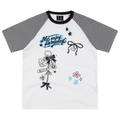 MEDM striped patchwork cute graffiti animal keychain loose round neck T-shirt retro breathable casual short sleeved summer