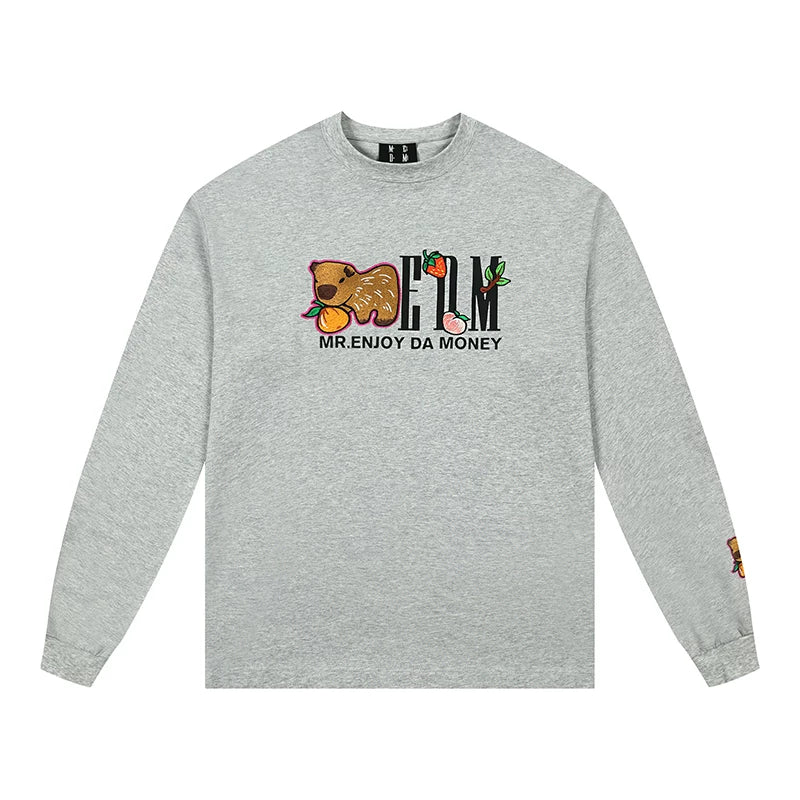 MEDM Capibala animal element small world long sleeved T-shirt for men's autumn loose casual couple versatile top