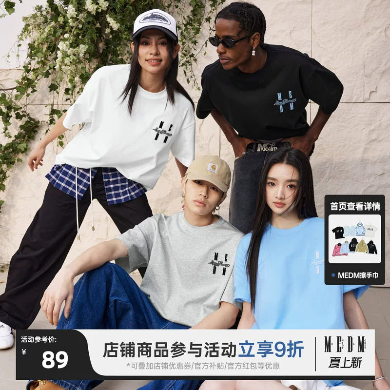 MEDM26SS basic logo toothbrush embroidered short sleeved men's summer American high street T-shirt women's trendy brand casual T-shirt