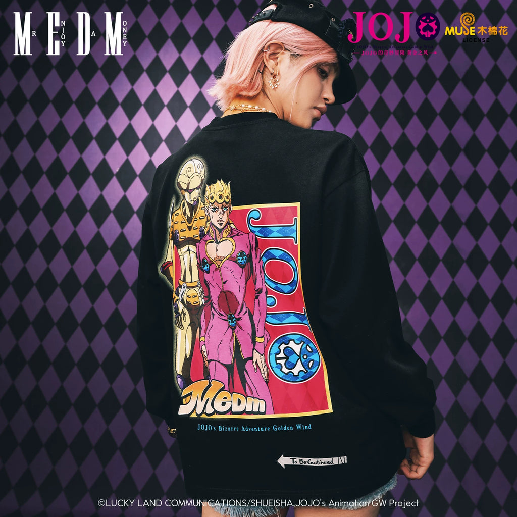 MEDMxJOJO's Bizarre Adventure Collaboration - Character Anime Printed Washed Outdated Casual Long Sleeve T-shirt Autumn