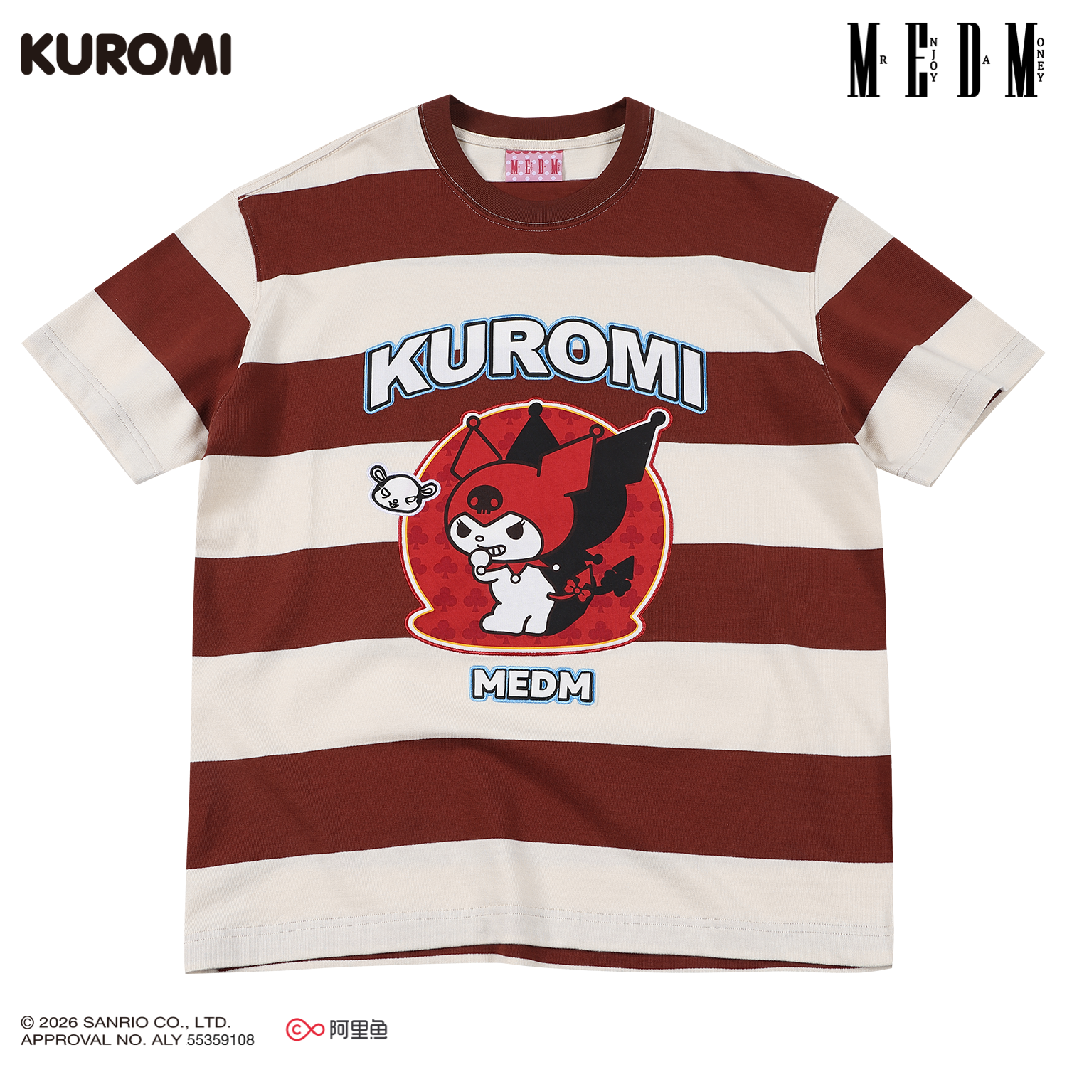 MEDM × Sanrio Family Series Striped Cool Lomi Pattern Printed Casual Short Sleeve Summer Loose Round Neck T-shirt