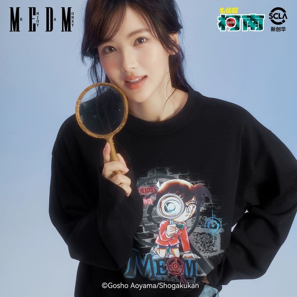 MEDMx名侦探柯南联名 基础动漫人物印花休闲长袖T恤百搭情侣上衣