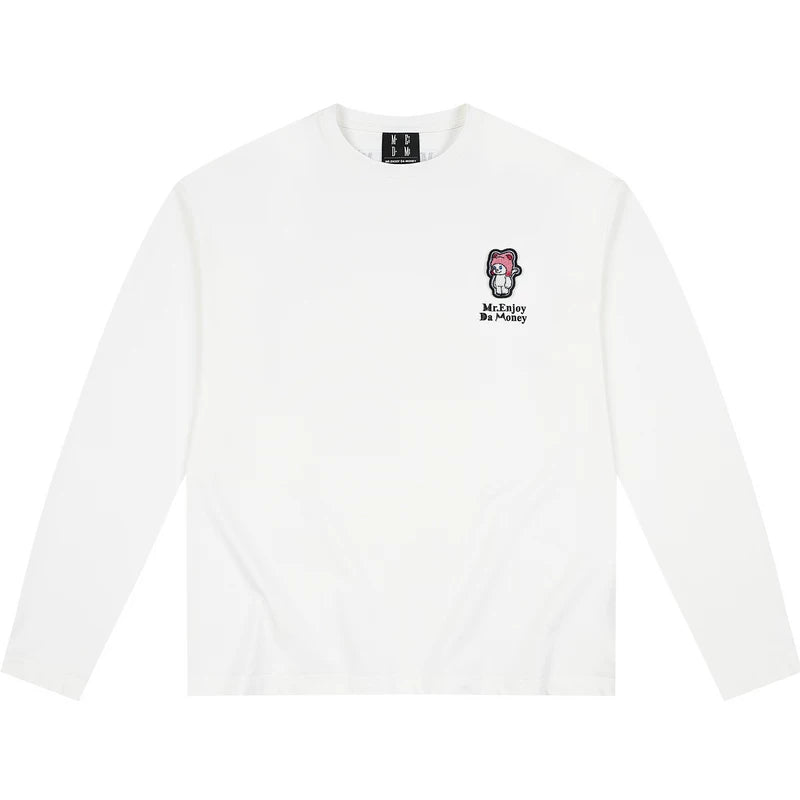 MEDM hat wearing cat Velcro casual long sleeved T-shirt made of pure cotton, loose and versatile, men's and women's round neck top for autumn