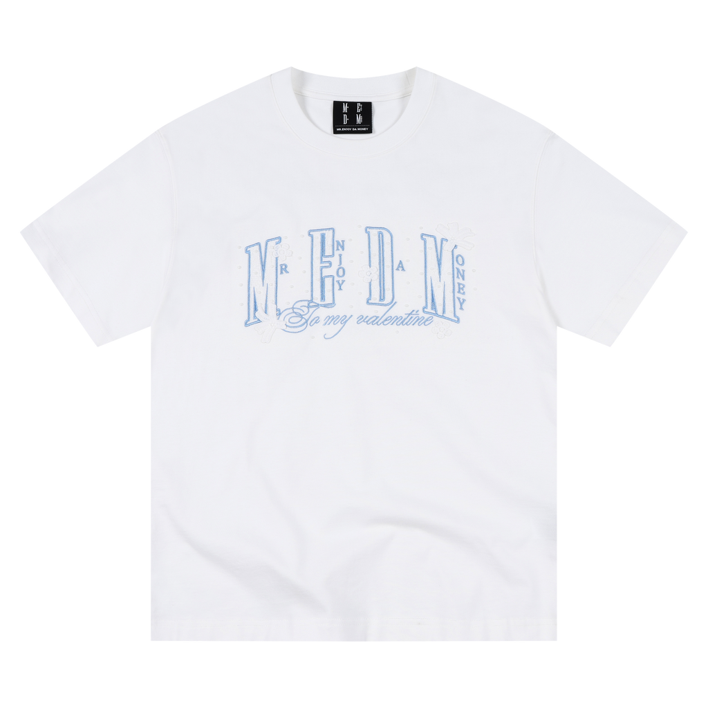 MEDM lace floral chest 3D embroidered logo casual round neck T-shirt trendy loose couple short sleeved summer