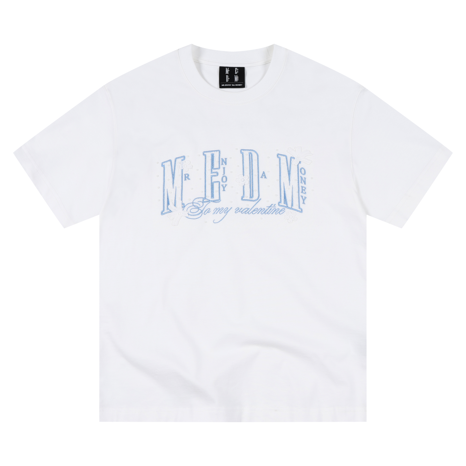 MEDM lace floral chest 3D embroidered logo casual round neck T-shirt trendy loose couple short sleeved summer