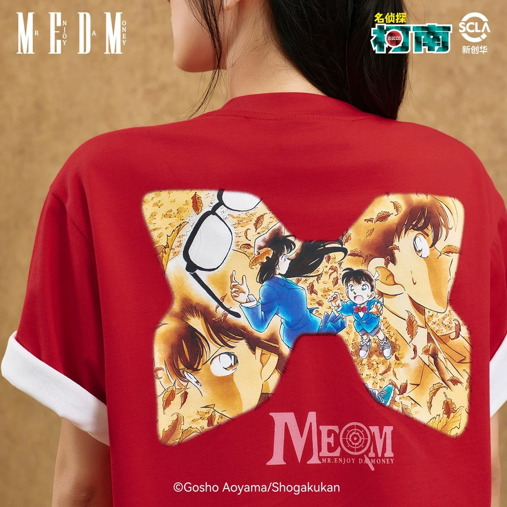 MEDMx Detective Conan collaboration bow embroidery logo casual short sleeved anime printed couple T-shirt summer