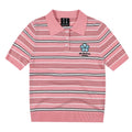 MEDM fine striped floral embroidery women's casual lapel polo knit shirt slimming loose short sleeved top summer