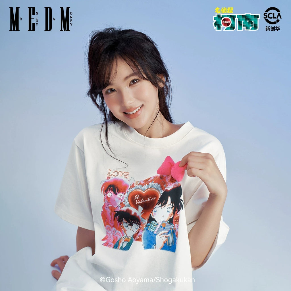 MEDMx Detective Conan co branded anime pattern print basic box casual round neck short sleeved couple T-shirt summer