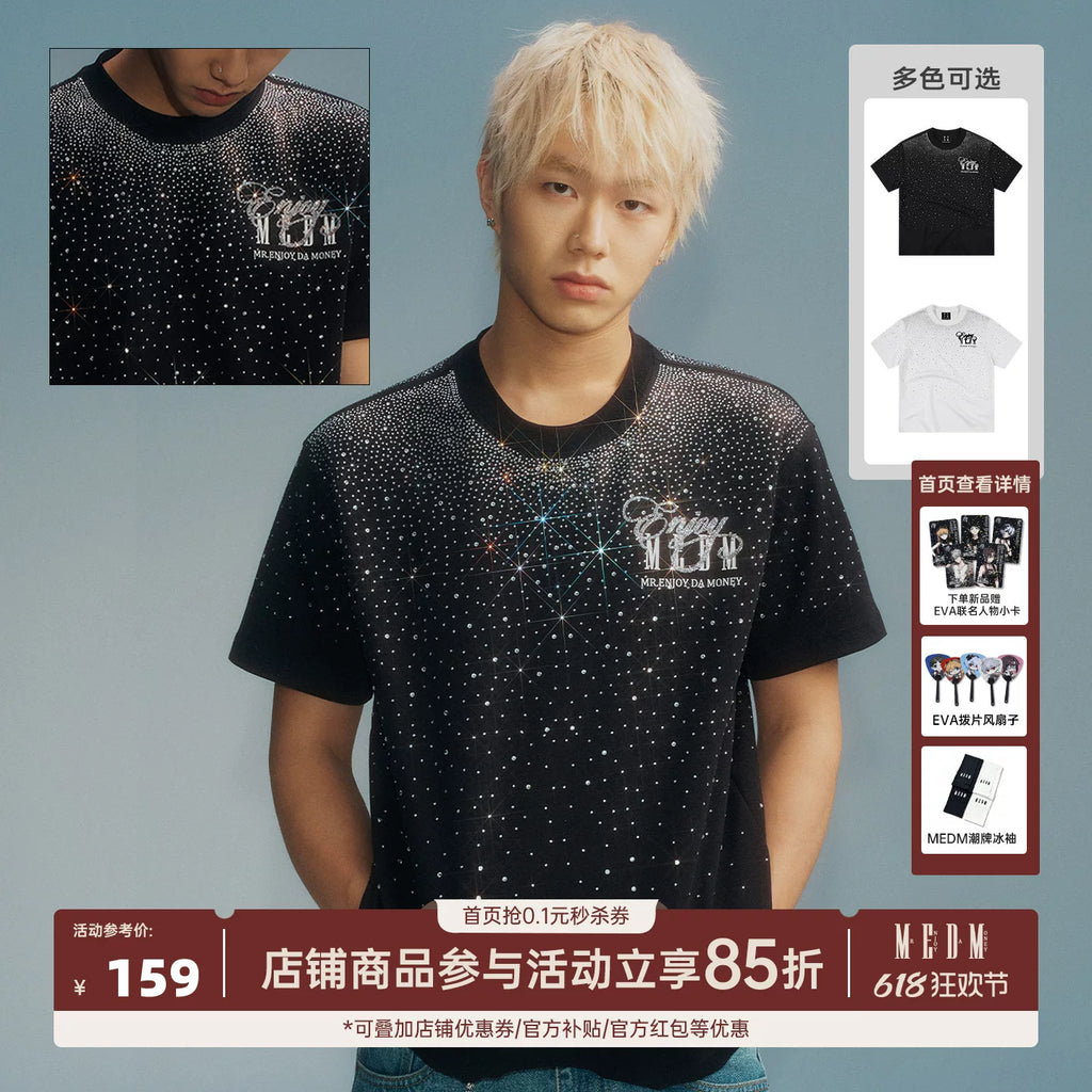 MEDM Starry Sky Gradient Hot Diamond Logo Casual Round Neck Short Sleeve 26 Summer New Style Trendy Loose and Relaxing T-shirt