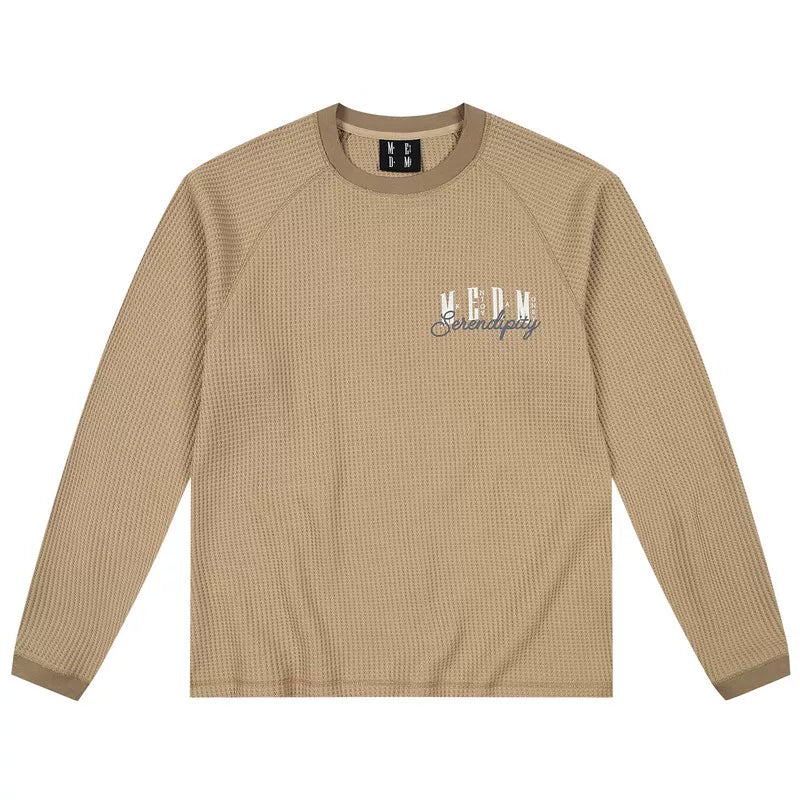 MEDM Multi Color Classic Basic waffle long sleeved T-shirt with embroidered printed letters and round neck casual base shirt for autumn