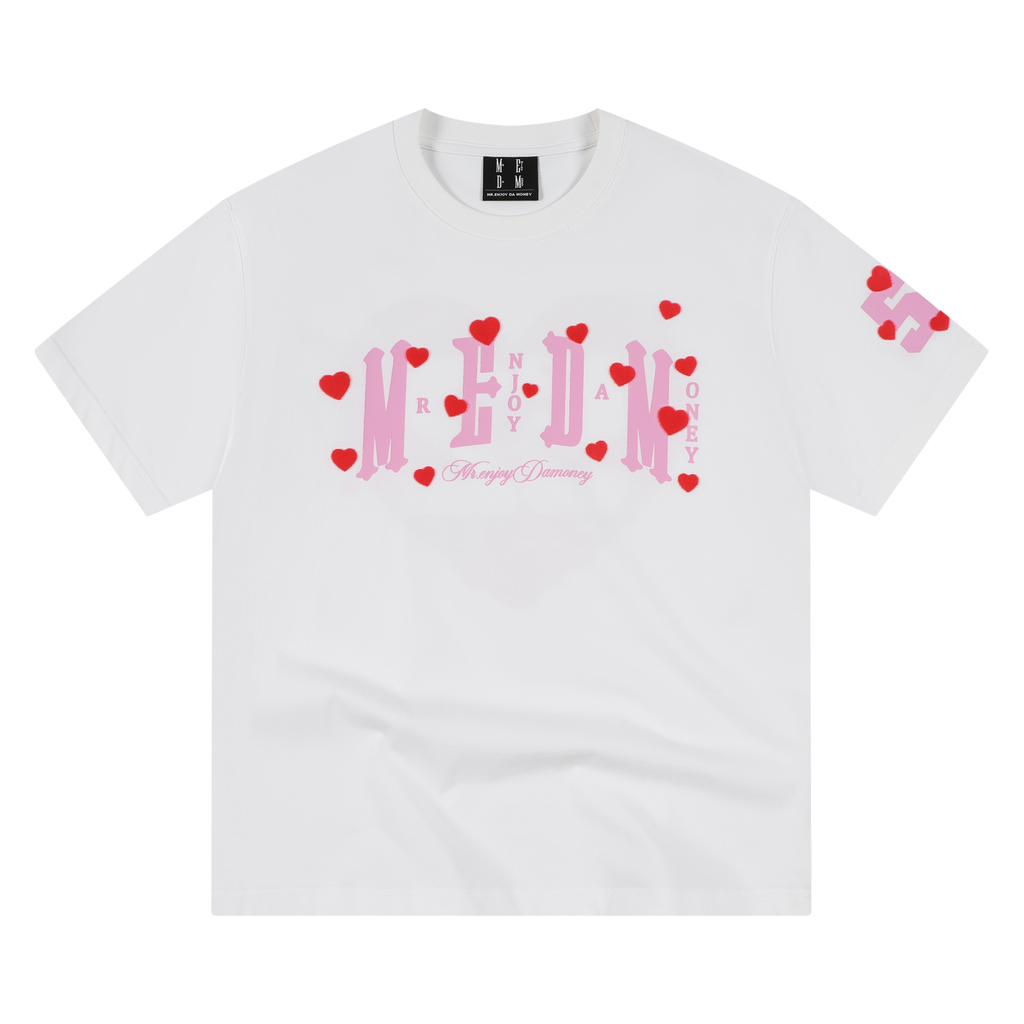 MEDM 52 Limited Edition Love Plush Printed Casual Round Neck Short Sleeve Couple's Loose Heavy Cotton T-shirt Summer