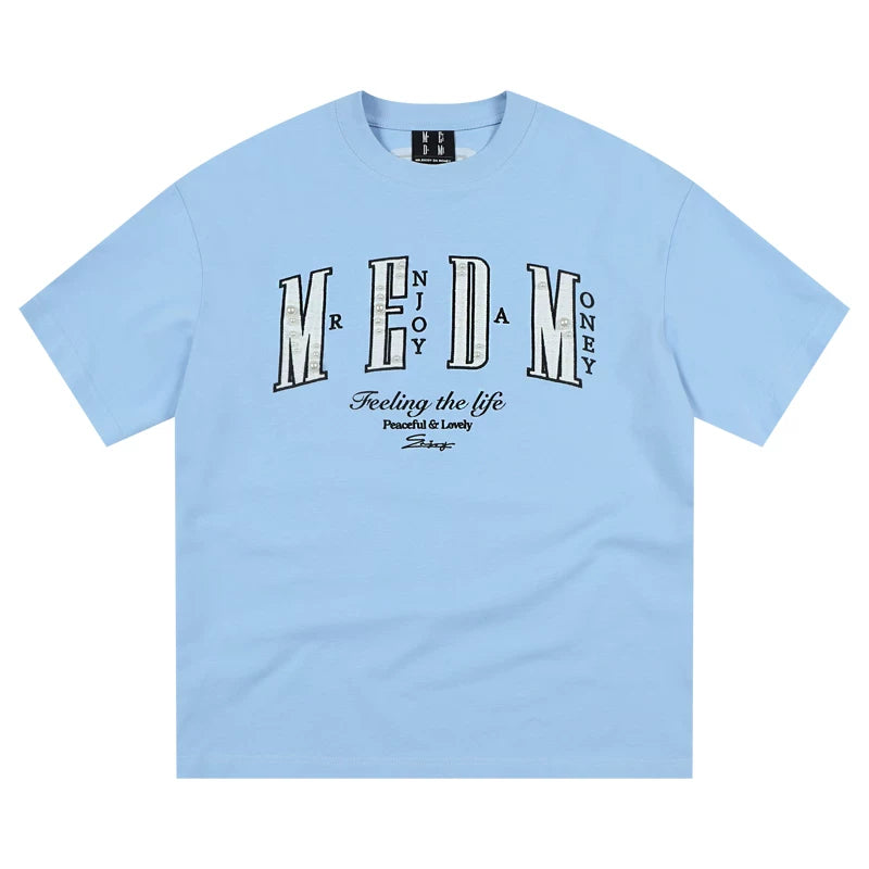 Shen Yue's same MEDM26SS small fragrance filled pearl letter short sleeved T-shirt for men's summer American style T-shirt